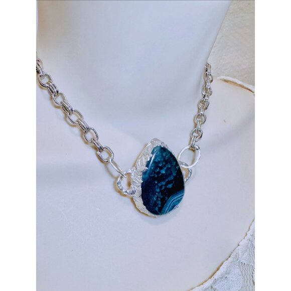 Indian Moss Agate Gemstone Artisan Pendant Necklace/Bracelet Silver Blend Frame - Picture 12 of 16